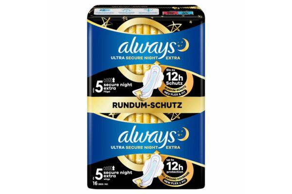 always Ultra serviette hygiènique Secure Night Extra avec ailettes BigPack 16 pce