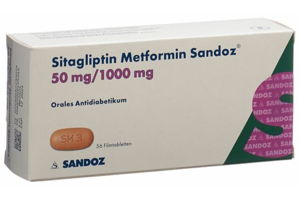 Sitagliptine Metformine Sandoz cpr pell 50mg/1000mg 56 pce