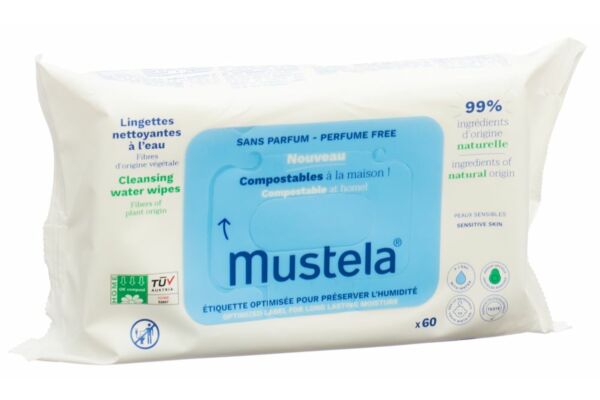 Mustela lingettes à l'eau compostables sach 60 pce