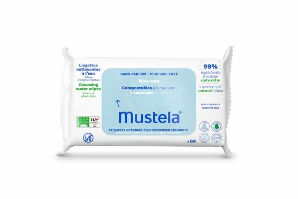 Mustela lingettes à l'eau compostables sach 60 pce