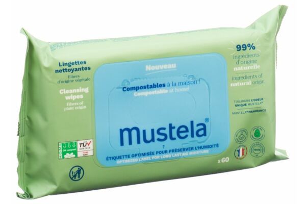 Mustela lingettes peau normal compostables sach 60 pce