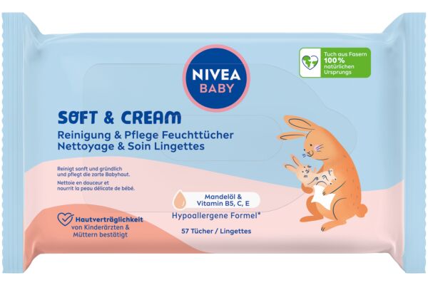 Nivea Baby lingettes soft & cream sach 57 pce