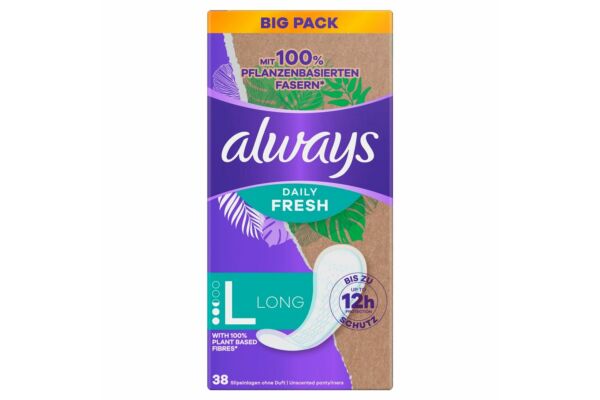 always protège-slip Daily Fresh avec 100% de fibres à base végétale Long BigPack 38 pce