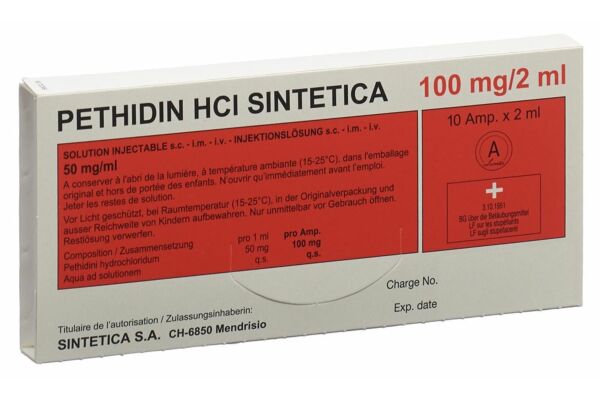 Pethidin HCl Sintetica Inj Lös 100 mg/2ml 10 Amp 2 ml