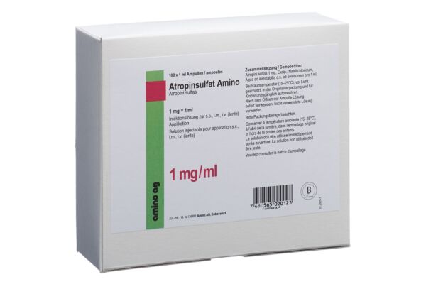 Atropinsulfat Amino Inj Lös 1 mg/ml 100 Amp 1 ml