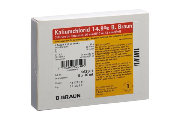 Chlorure de potassium B. Braun conc perf 14.9 % 10ml ampoule en verre 5 pce