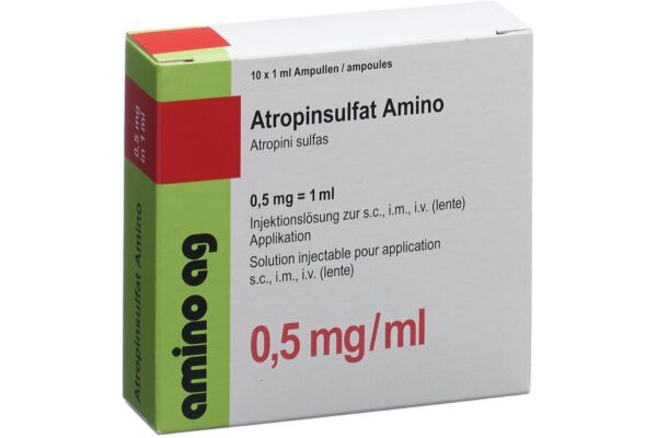 Atropinsulfat Amino Inj Lös 0.5 mg/ml 10 Amp 1 ml