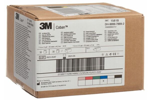 3M Coban bande élastique auto-adhésive 2.6cmx4.57m bleu 30 pce