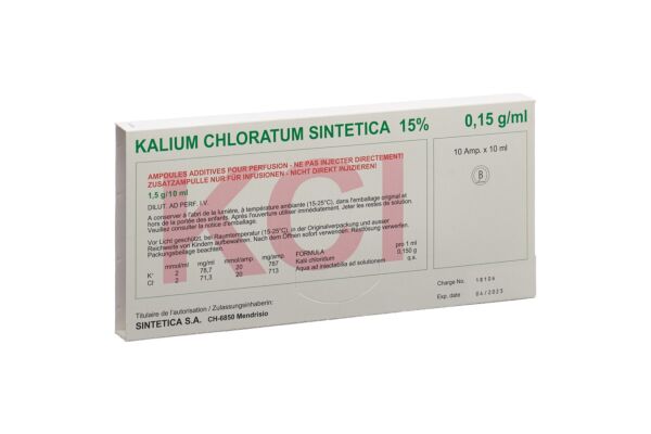 KCl 15% Sintetica sol perf 20 mmol/10ml 10 amp 10 ml