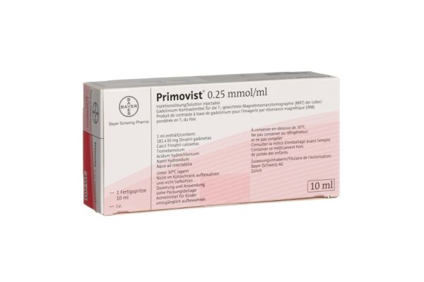 Primovist Inj Lös 0.25 mmol/ml Fertspr 10 ml