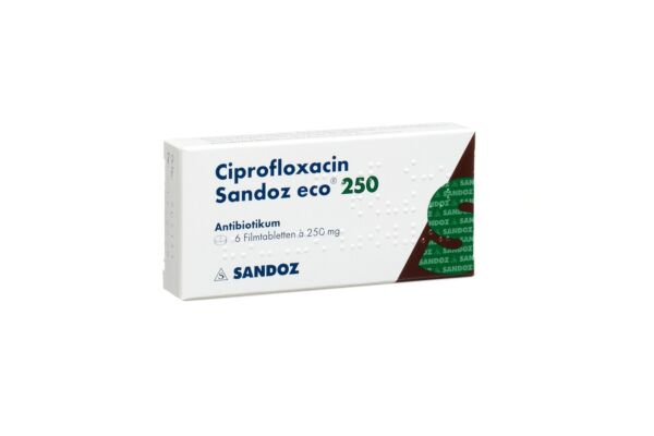 Ciprofloxacine Sandoz eco cpr pell 250 mg 6 pce