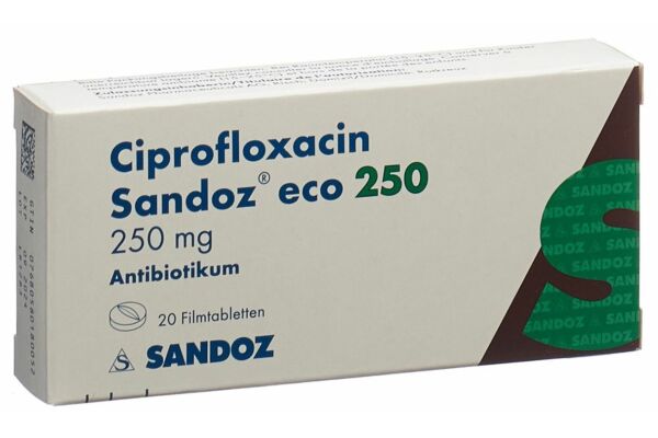 Ciprofloxacine Sandoz eco cpr pell 250 mg 20 pce