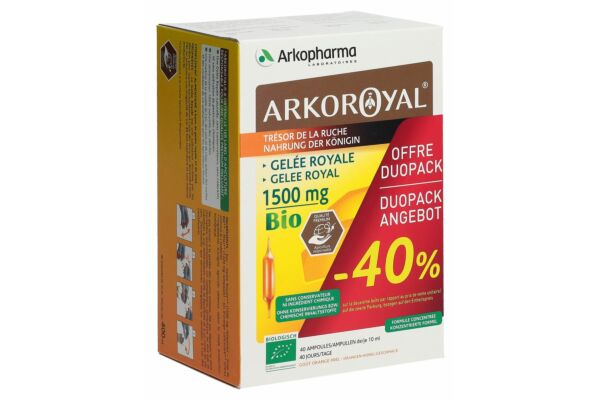 Arkoroyal gelée royale amp buv 1500 mg bio duo 2 x 20 pce