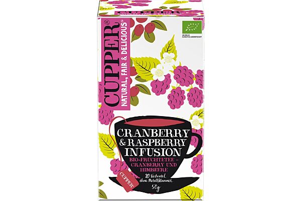 CUPPER Thé aux fruits canneberge & framboise bio 20 pce