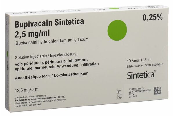 Bupivacain Sintetica Inj Lös 12.5 mg/5ml in sterilen Blister 10 Amp 5 ml