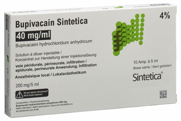 Bupivacain Sintetica conc inj 200 mg/5ml en blister stérile 10 amp 5 ml