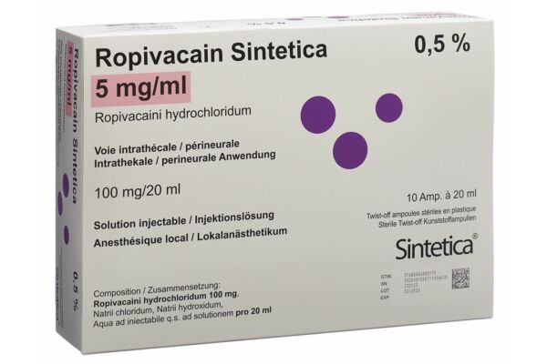 Ropivacain Sintetica Inj Lös 5 mg/ml 20ml Ampullen 10 Stk