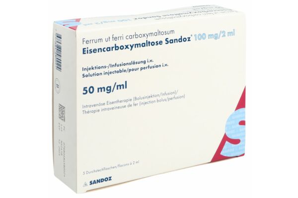 Eisencarboxymaltose Sandoz Inj Lös 100 mg/2ml Durchstf 5 Stk