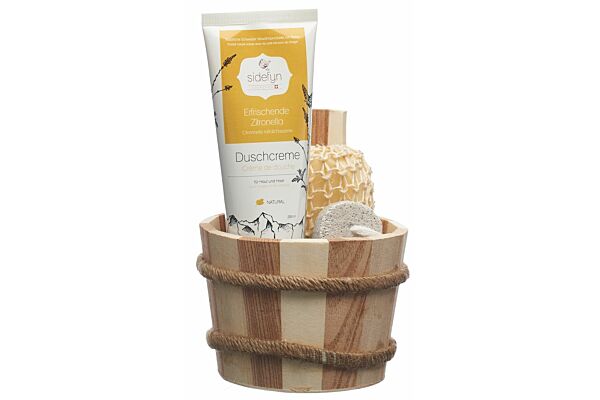 Sidefyn Geschenkset Holzkübel Duschcreme Zitronella