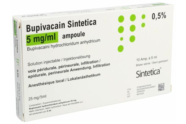 Bupivacain Sintetica sol inj 25 mg/5ml ampoule en blister stérile 10 pce