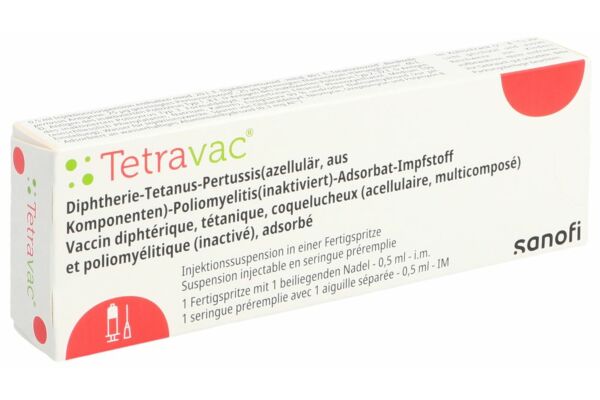 Tetravac susp inj avec 1 aiguille séparée ser pré 0.5 ml