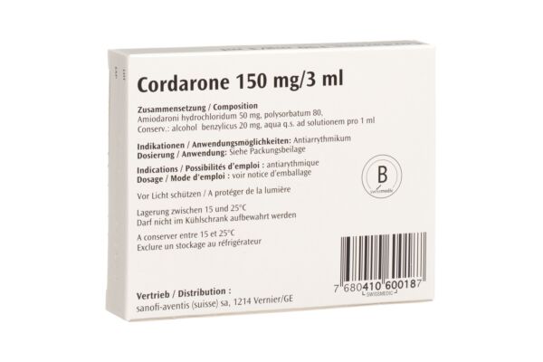 Cordarone Inj Lös 150 mg/3ml 6 Amp 3 ml