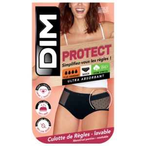 Culotte menstruelle lavable en coton bio noir Flux abondant Dim Protect